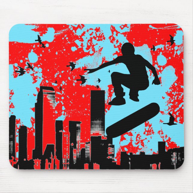 skateboard. board with birds. mouse pad (Front)