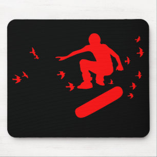 skateboard. board with birds. red. mouse pad