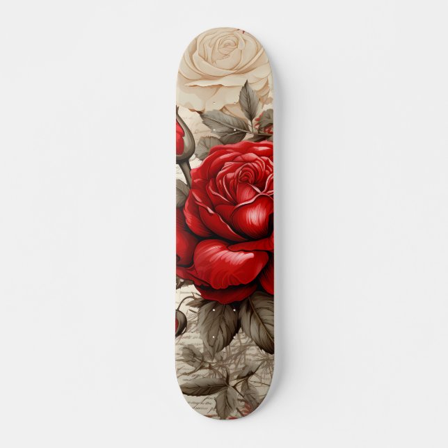 Skateboard Bold Red  Rose Decoupage Inspired Collage (Devant)