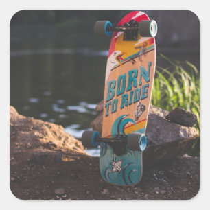 Skateboard Born To Ride Square Sticker