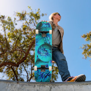 Skateboard Boucles turquoise et bleue en optique 3D