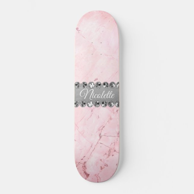 Skateboard Boule diamant en marbre rose (Recto)