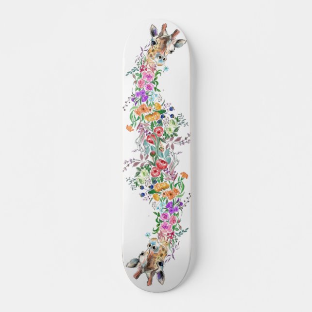 Skateboard Bouquet de fleurs colorées Giraffe - Dessin Floral (Devant)