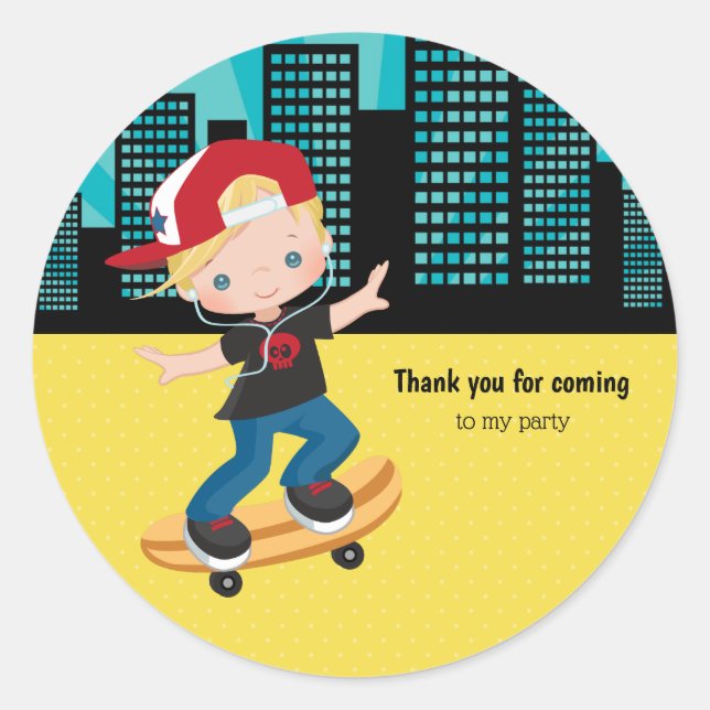 Skateboard boy - choose your background colour classic round sticker (Front)