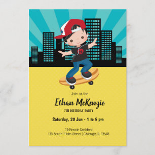 Skateboard boy - choose your background colour invitation