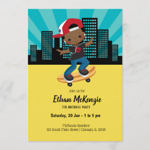 Skateboard boy - choose your background colour invitation