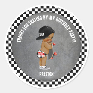 Skateboard Boy Hat Skater Red Grey Black Check Classic Round Sticker