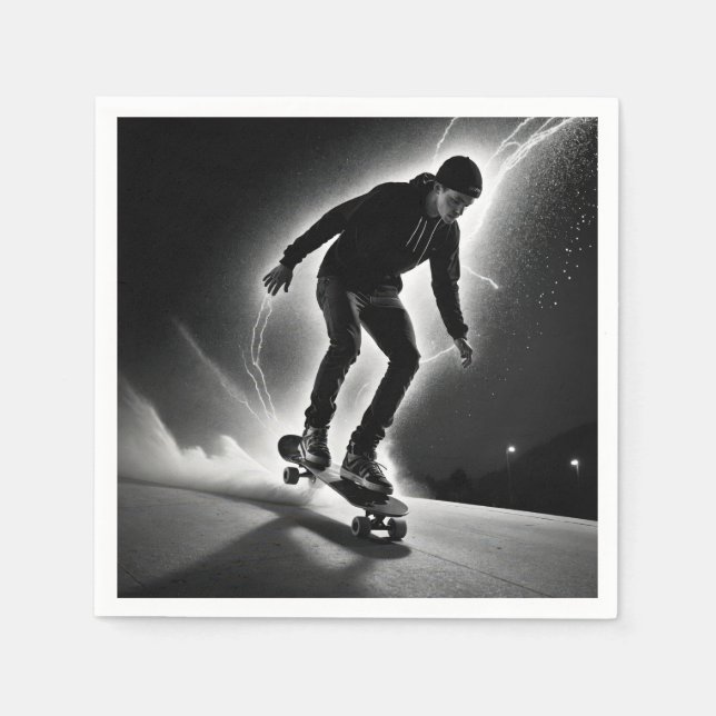 Skateboard Boy With Lightning Napkin (Front)