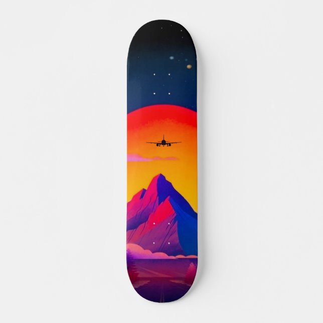 Skateboard Bright Neon Mountains Sunrise Avion (Devant)