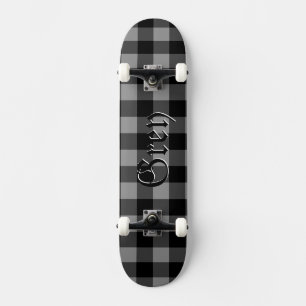 Skateboard Buffalo Plaid Grey Tartan Scottish Plaid Motif