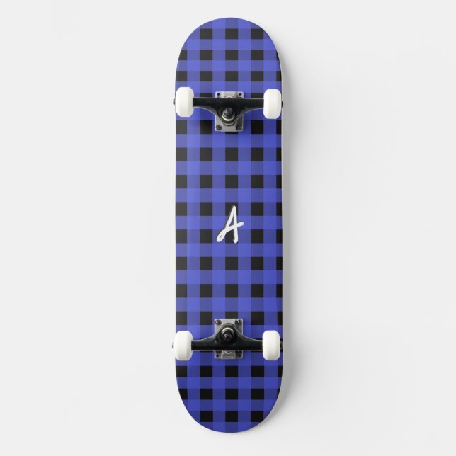 Skateboard Buffle Bleu Monogrammé Plaid Rustique (Recto)