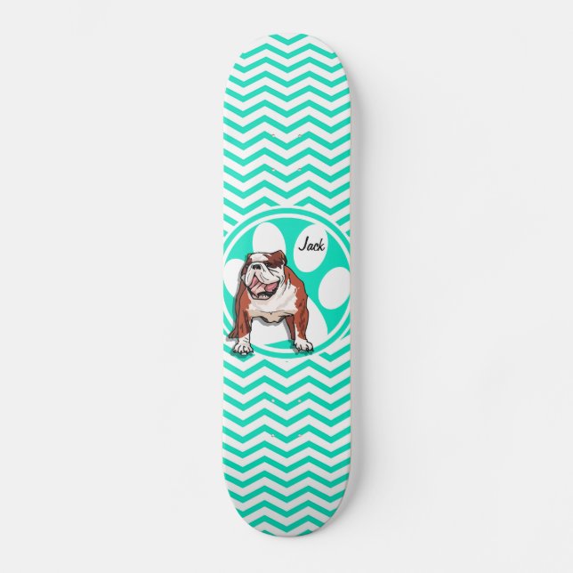 Skateboard Bulldog ; Aqua Green Chevron (Recto)
