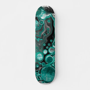 Skateboard Bulles turquoises et noires Cellules d'art fluides