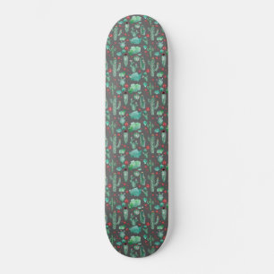 Skateboard cactus and ladybutern pattern - black background