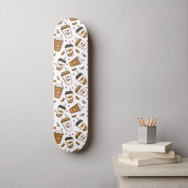 Skateboard Cafés, Fèves de café, Amateur de café, Coeurs (Art mural)