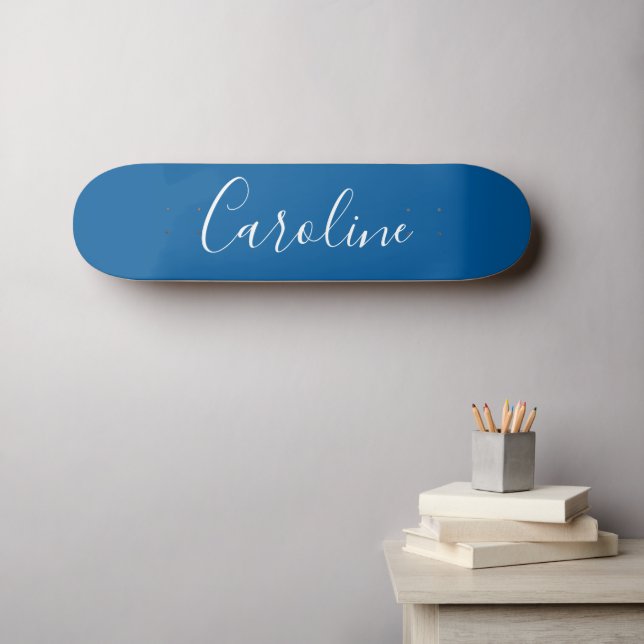 Skateboard Calligraphie Chic Personnalisée Nom Cobalt Bleu (Art mural (Horz))