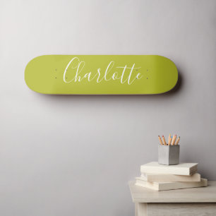 Skateboard Calligraphie Chic Personnalisée Nom Lime Chartreus