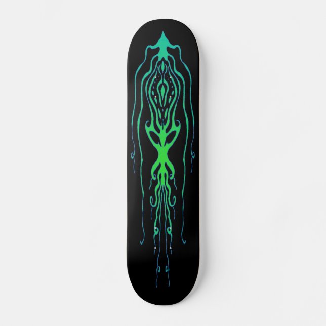 Skateboard Calmar tribal de tatouage de pieuvre - vert sur no (Recto)
