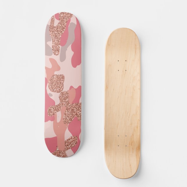 Skateboard Camouflage Rose Gold Blush Pink Camo Motif de l'ar (Recto)