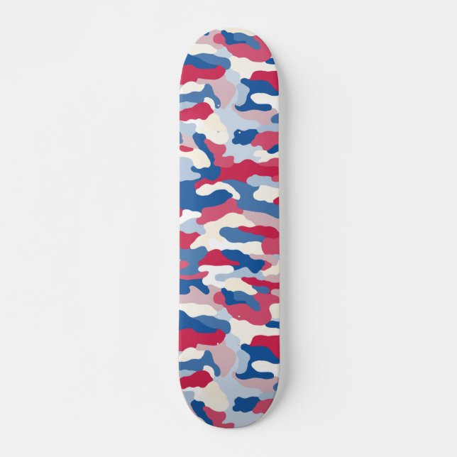 Skateboard Camouflage rouge blanc et bleu (Devant)