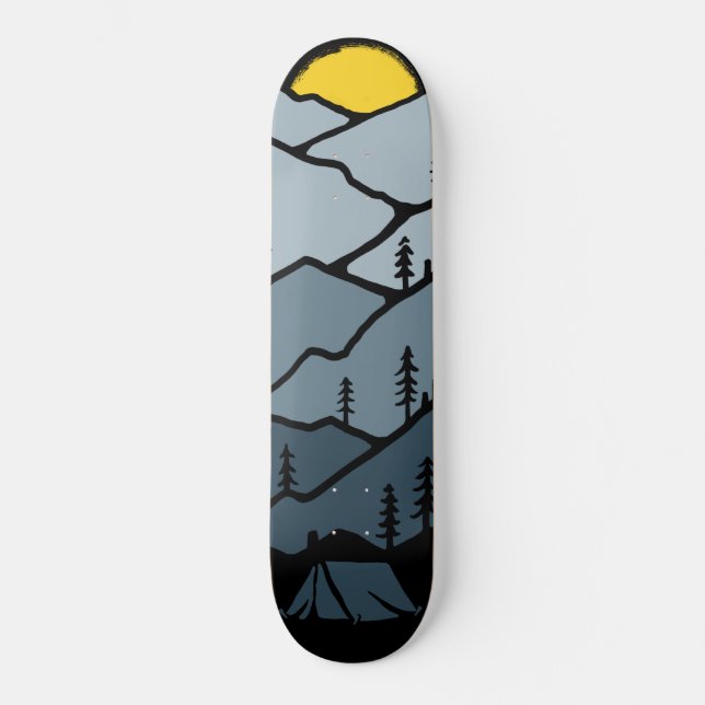 Skateboard Camping en tente au coucher de soleil de montagne  (Recto)