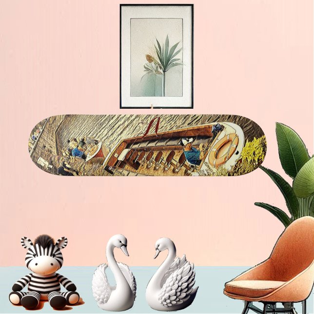 Skateboard Canal Sail Boat Pathway Scenery. Amusants artistiq (Canal Sail Boat Pathway Scenery Abstract Art Fun Skateboard)