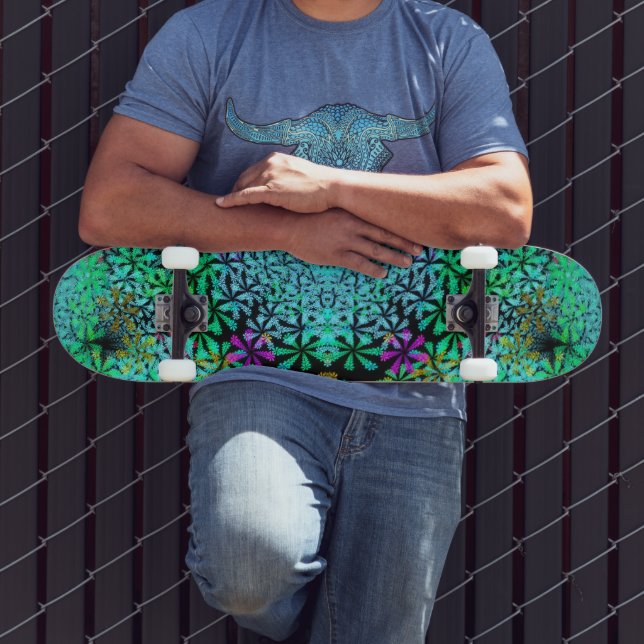 Skateboard Capteur d'yeux ! Fleurs fractales aux couleurs coo (Extérieur 3)