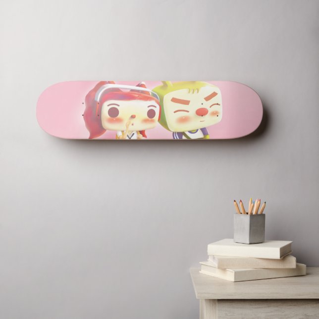 Skateboard Caractères Whimsical avec chat (Art mural (Horz))