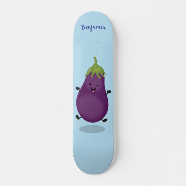 Skateboard Caricature d'aubergine d'aubergine joliment heureu (Devant)
