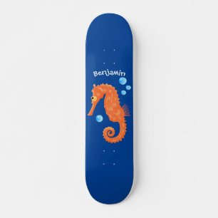 Skateboard Caricature de bulles d'hippocampe orange