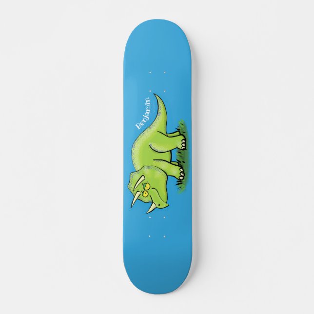 Skateboard Caricature de dinosaure de triceratops vert mignon (Devant)