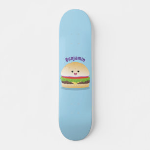 Skateboard Caricature de hamburger kawaii joyeux