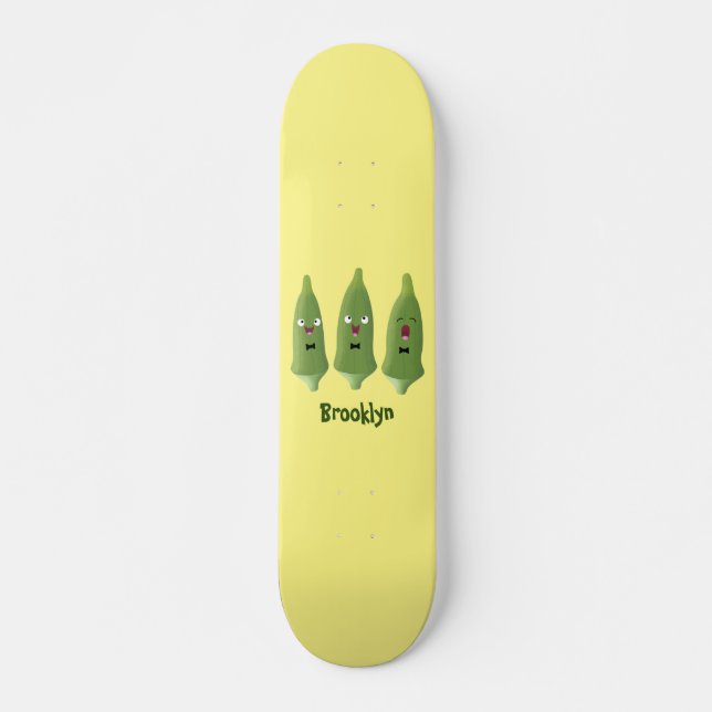Skateboard Caricature de légumes de l'okra chantante mignonne (Devant)