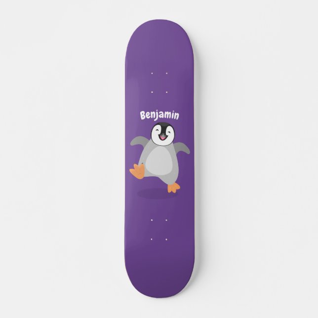Skateboard Caricature de poussin de pingouin mignon et joyeus (Devant)