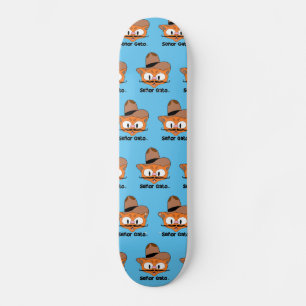 Skateboard Caricature de Señor Gato Cowboy sur Mustache Cat