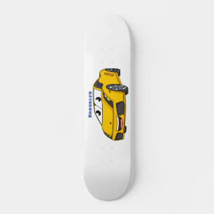 Skateboard Caricature de voiture sport jaune joyeux
