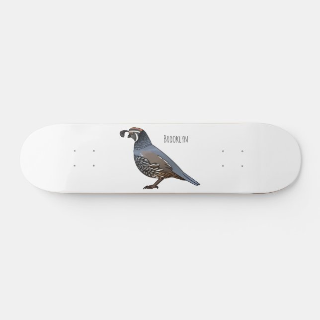 Skateboard Caricature d'oiseau de caille de Californie (Horz)