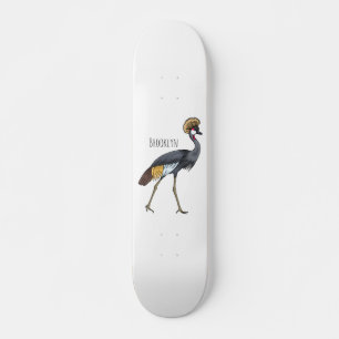 Skateboard Caricature d'oiseau de grue couronné gris