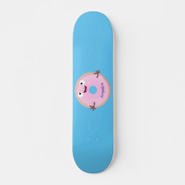 Skateboard Caricature joli beignet rose vitré (Devant)