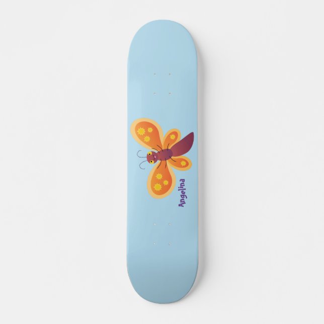 Skateboard Caricature joli papillon orange (Devant)