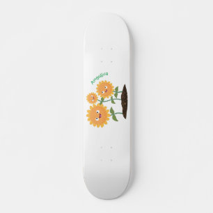Skateboard Caricature joli tournesol souriant illustration