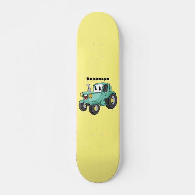Skateboard Caricature joli tracteur vert joyeux  (Devant)