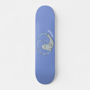 Skateboard Caricature joyeux de phoque et de poisson bleu