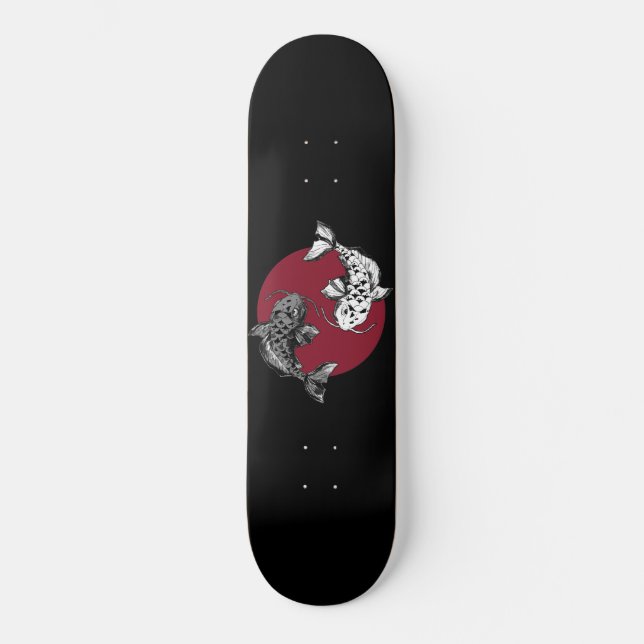 Skateboard Carpes koi monochromes sur le cercle rouge (Recto)