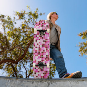 Skateboard Carreaux de Piscine, Carreaux de Mosaïque Roses, M