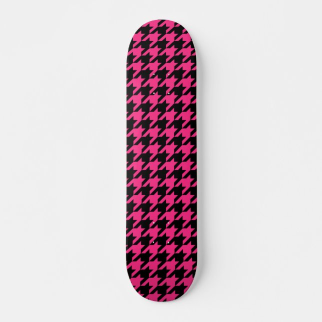 Skateboard Carreaux Pied de Poule Rose Noir  (Devant)