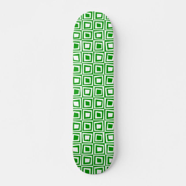 Skateboard Carrés rétro - Blanc sur Vert (Devant)