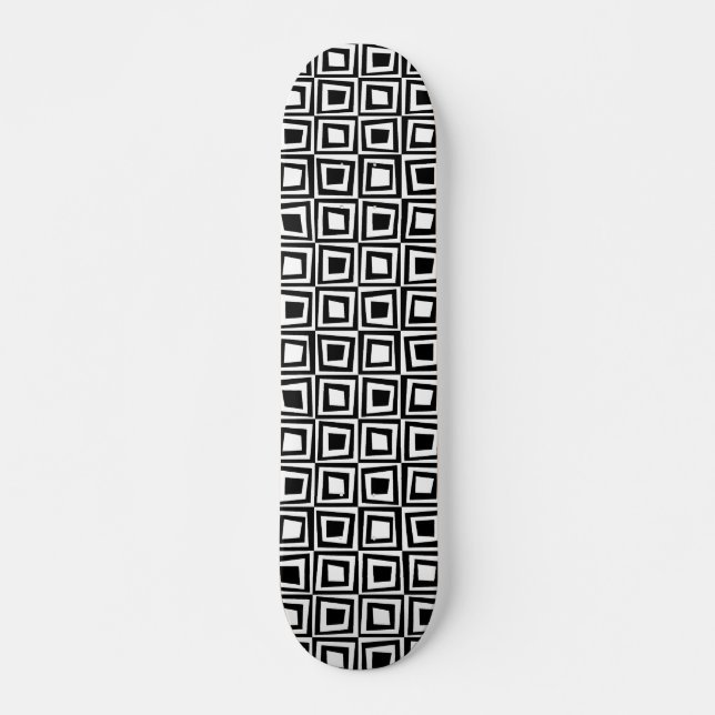 Skateboard Carrés rétro - Noir sur Blanc (Devant)