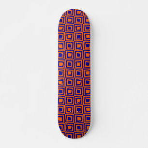 Skateboard Carrés rétro - Orange en bleu marine