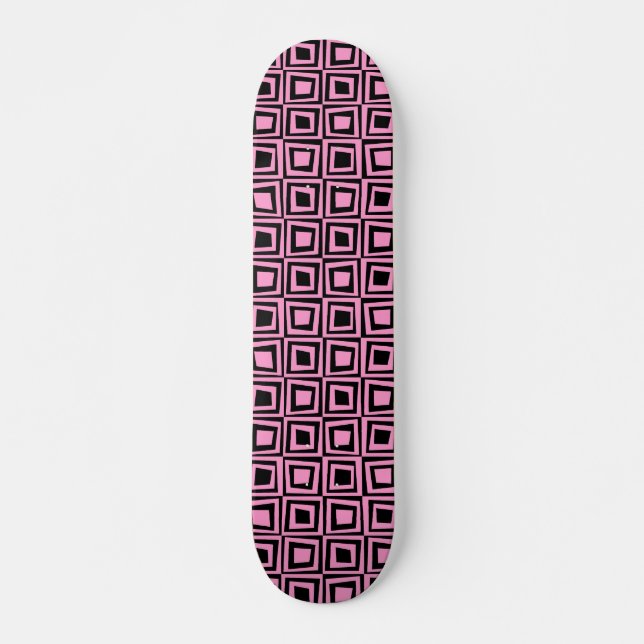 Skateboard Carrés rétros - Rose sur Noir (Devant)